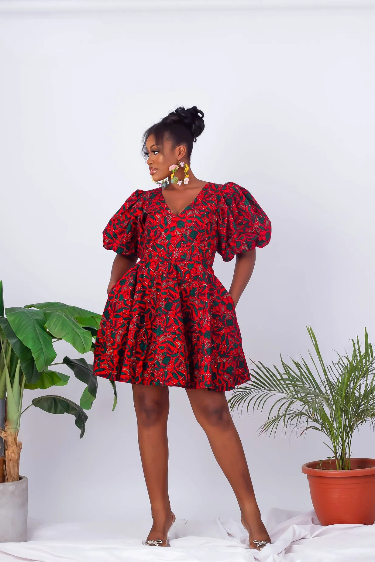 African Print Puff Sleeve Short Dress - ELECHI