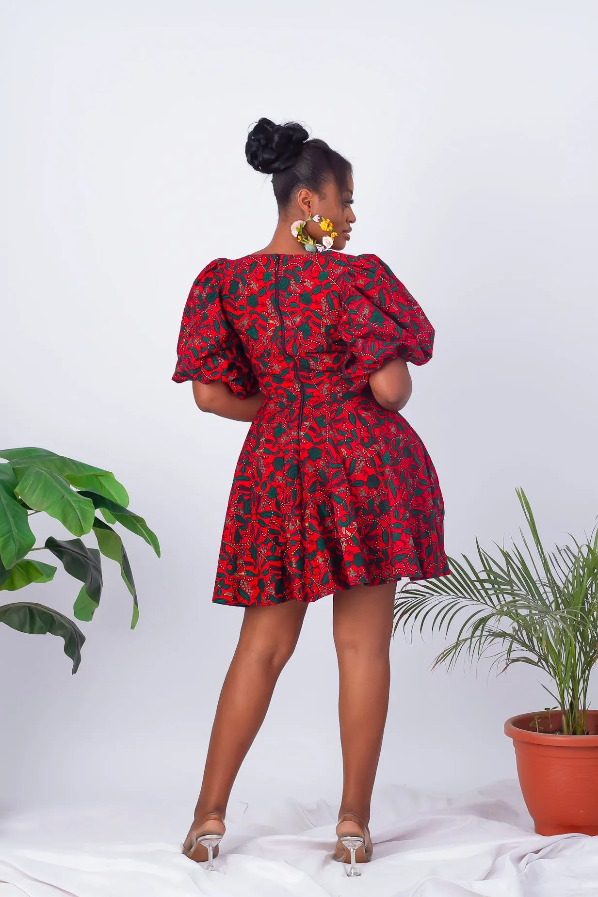 African Print Puff Sleeve Short Dress - ELECHI