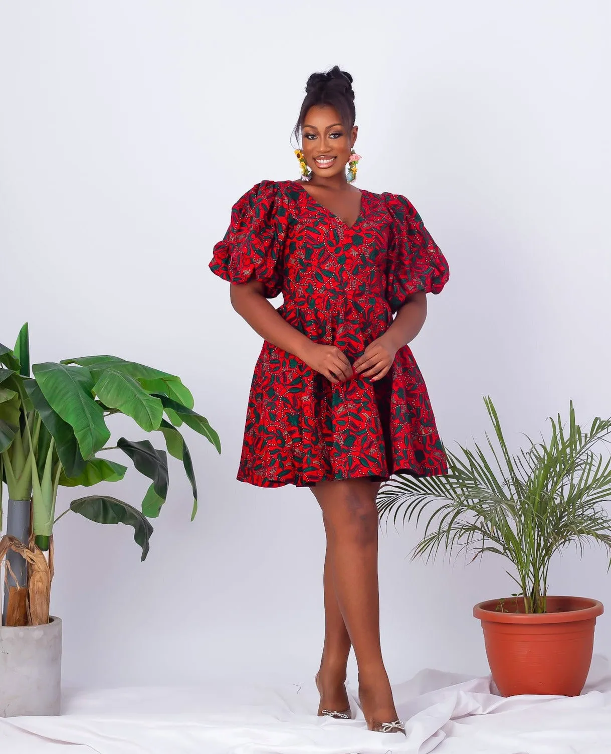 African Print Puff Sleeve Short Dress - ELECHI