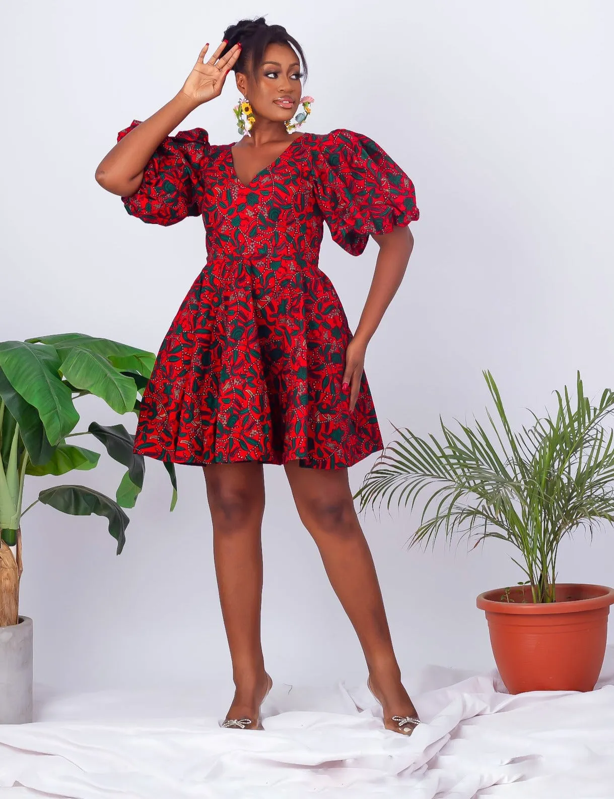 African Print Puff Sleeve Short Dress - ELECHI