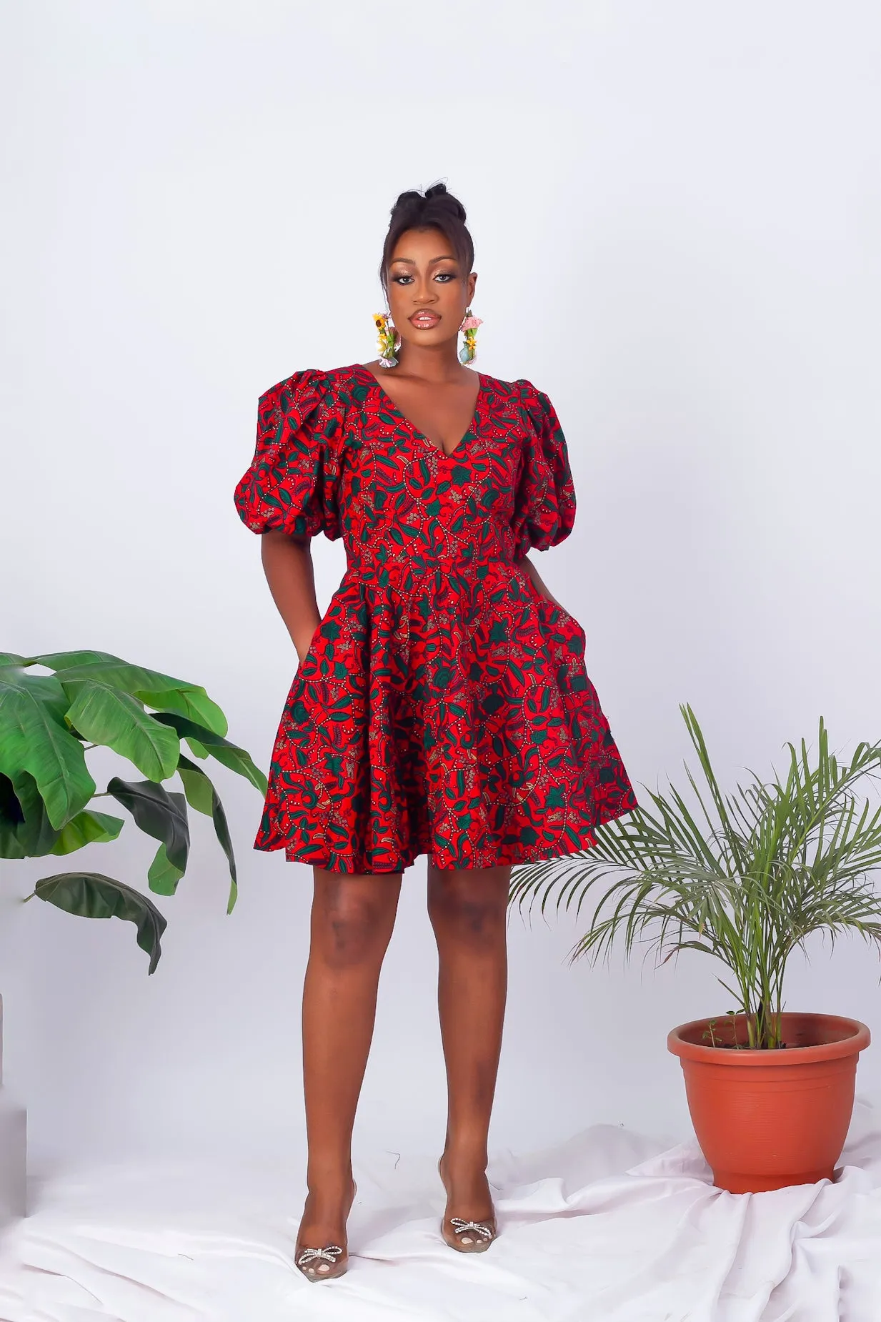 African Print Puff Sleeve Short Dress - ELECHI