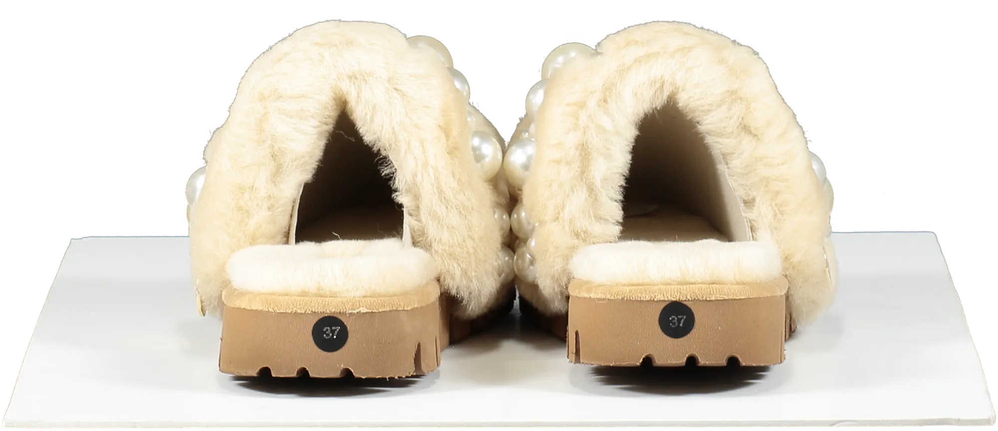 Alameda Turquesa Beige Luxury Pearl Embellished Shearling Mules BNIB UK 3 EU 36 👠