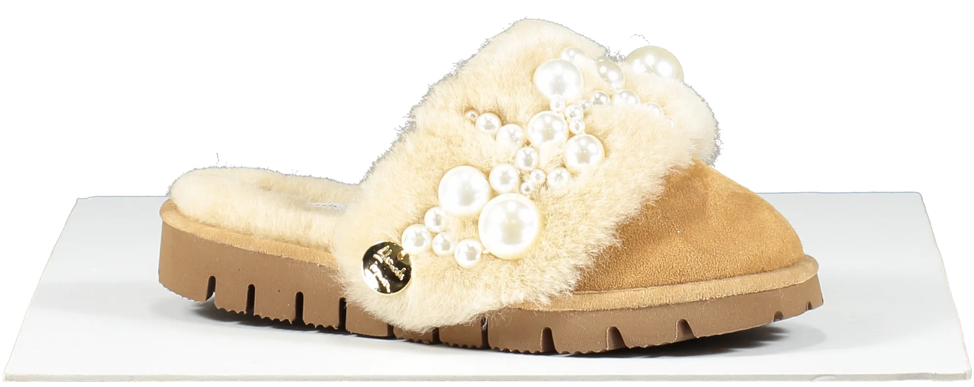 Alameda Turquesa Beige Luxury Pearl Embellished Shearling Mules BNIB UK 3 EU 36 👠