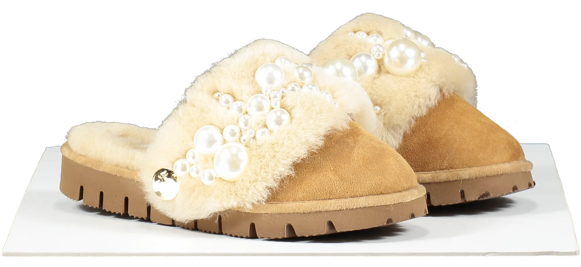 Alameda Turquesa Beige Luxury Pearl Embellished Shearling Mules BNIB UK 3 EU 36 👠