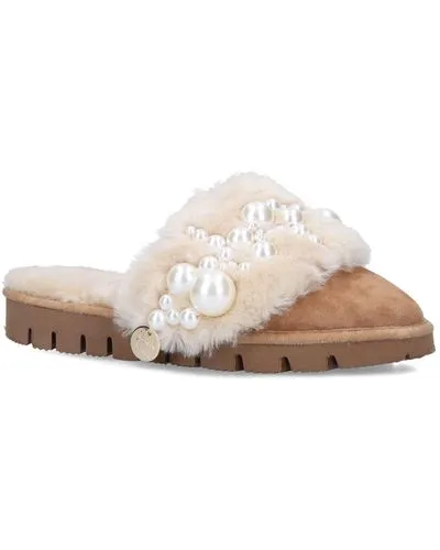 Alameda Turquesa Beige Luxury Pearl Embellished Shearling Mules BNIB UK 3 EU 36 👠