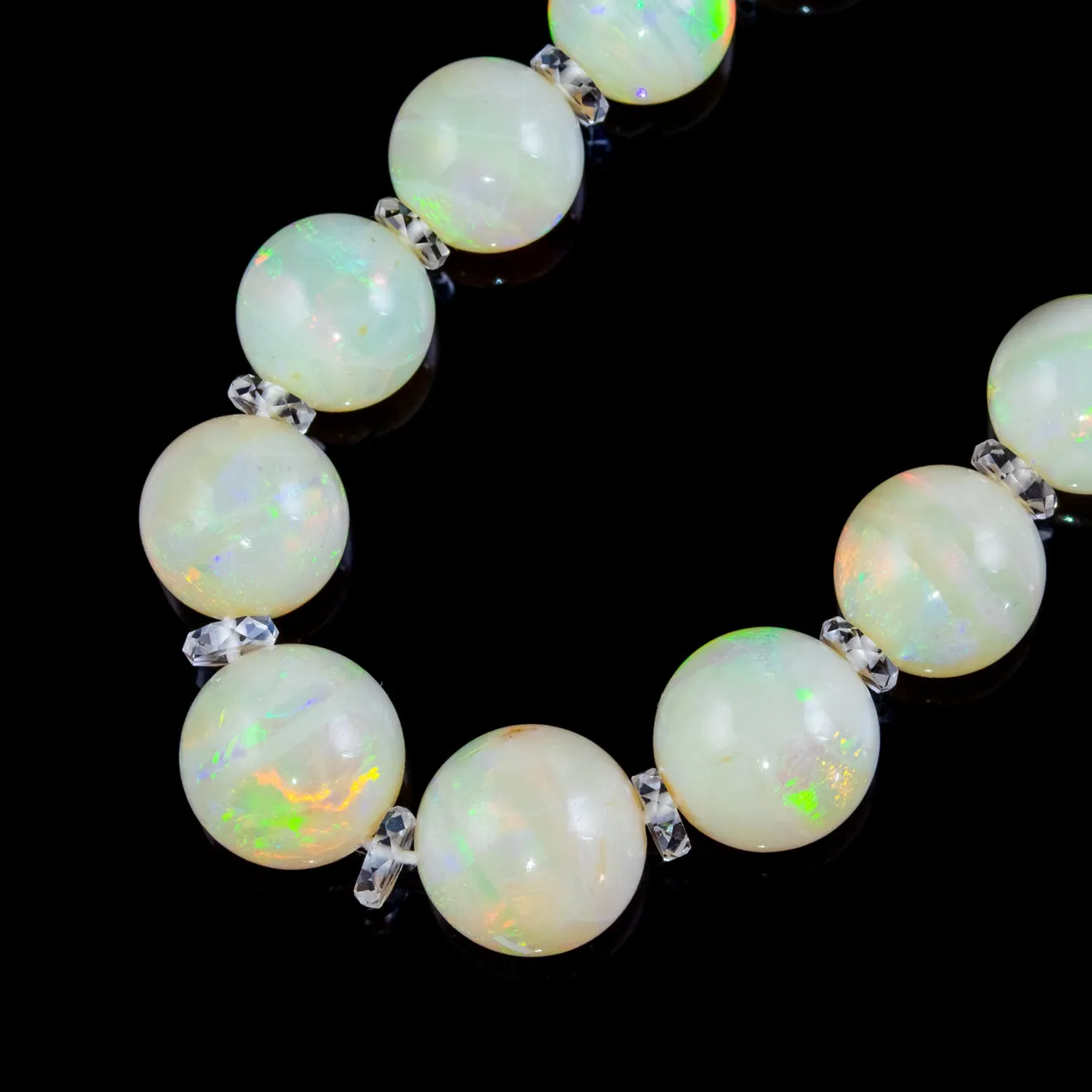 Antique Victorian Natural Opal Crystal Beaded Necklace 18Ct Gold Clasp