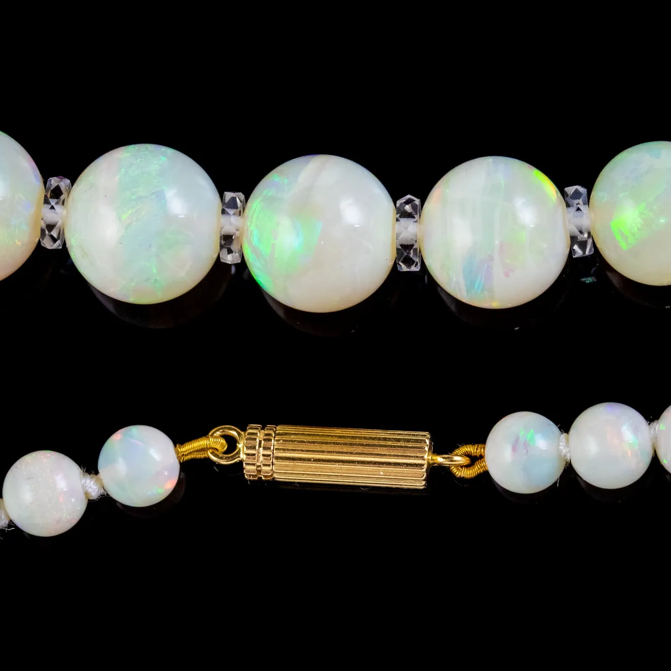 Antique Victorian Natural Opal Crystal Beaded Necklace 18Ct Gold Clasp