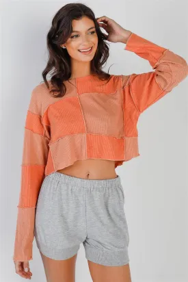 Apricot & Orange Ribbed Inside-Out Trim Detail Long Sleeve Top /3-2-1