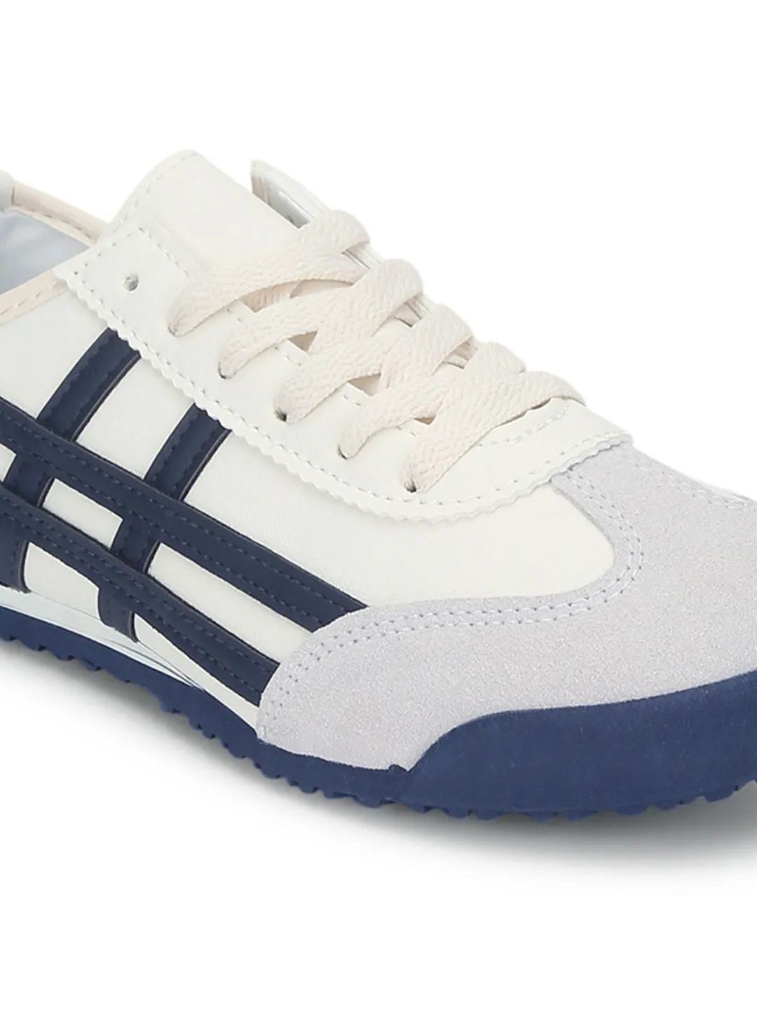 Beige Navy PU Stylish Lace-Up Sneakers (TC-RS3800-BEIGNVY)