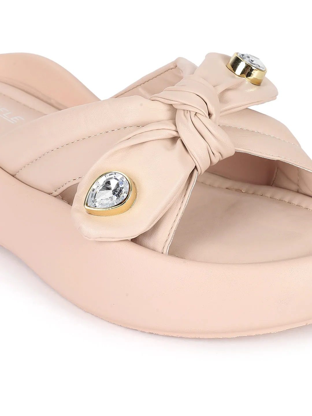 Beige PU Diamond Stylish Flats (TC-RS3587-BEIG)