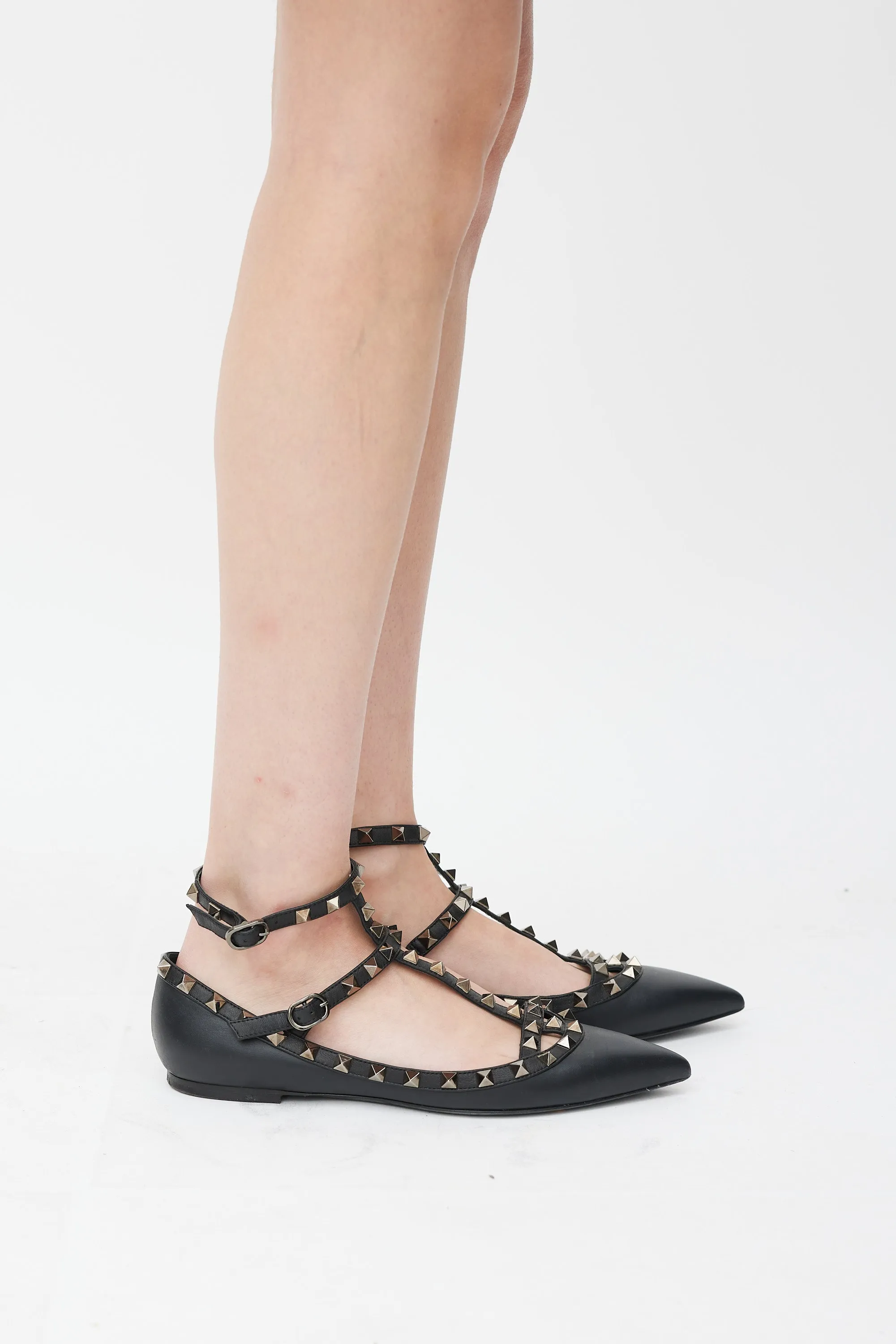 Black & Silver Rockstud Caged Ballet Flat