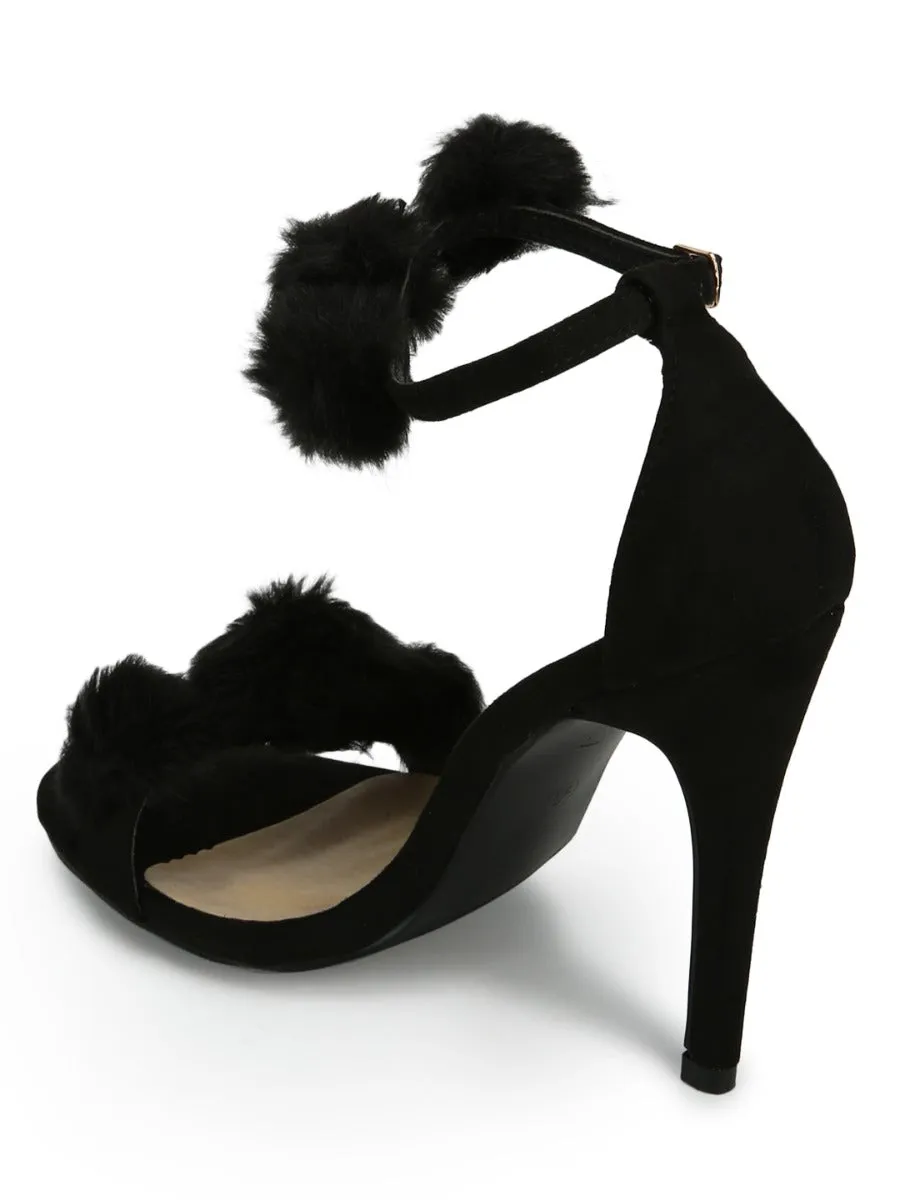 Black Micro Pom Pom Stilettos