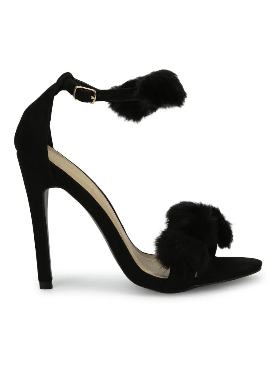 Black Micro Pom Pom Stilettos