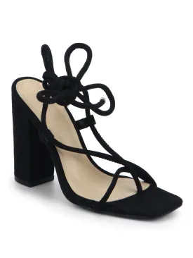 Black Micro Strappy Lace-up Block Heels