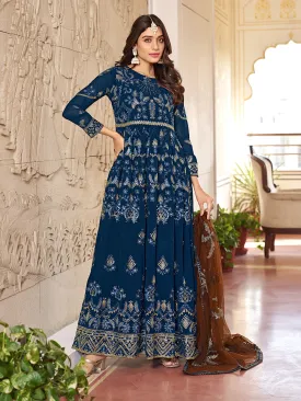 Blue Multi Embroidery Gerogette Anarkali Suit