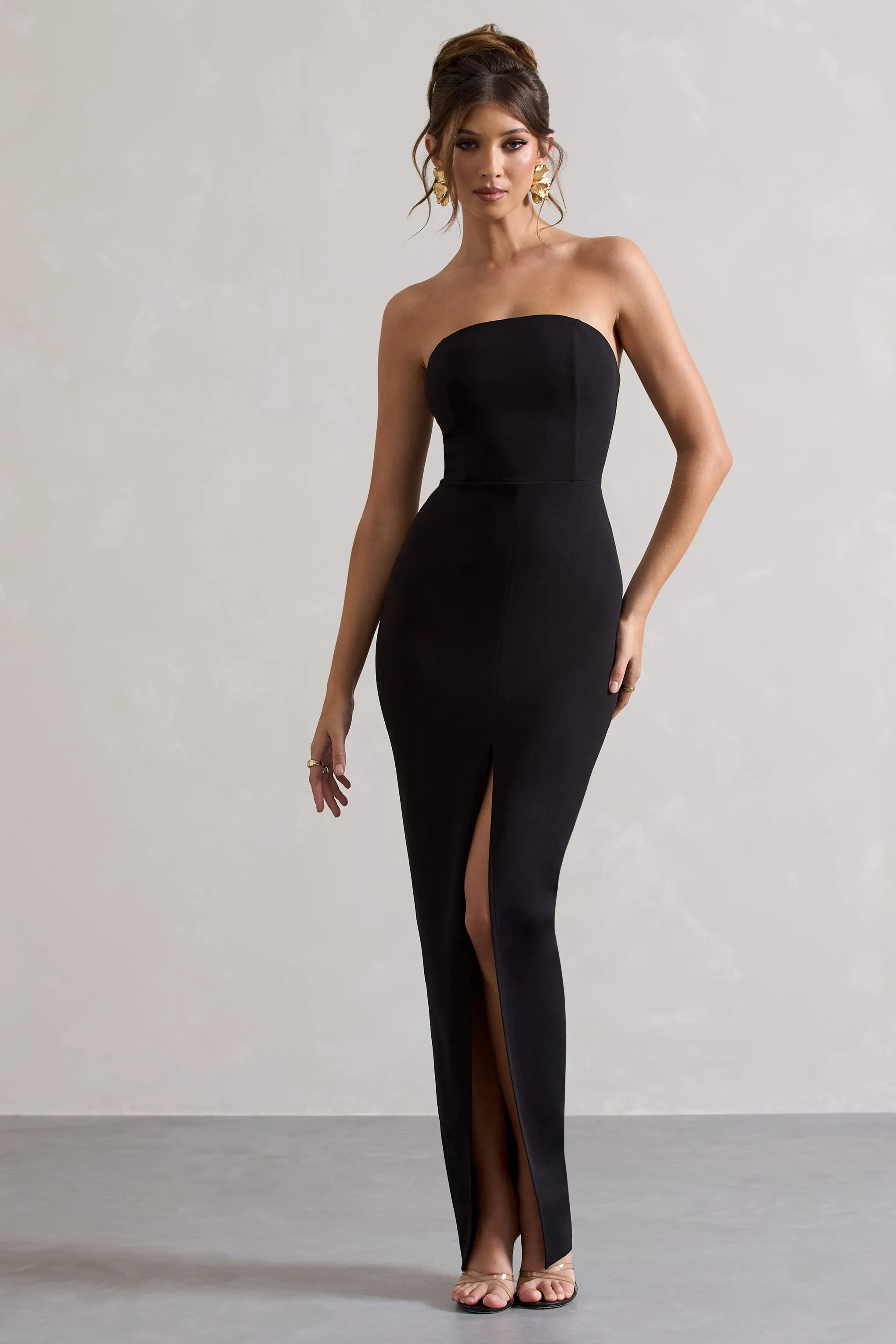 Cailin | Black Strapless Split Maxi Dress