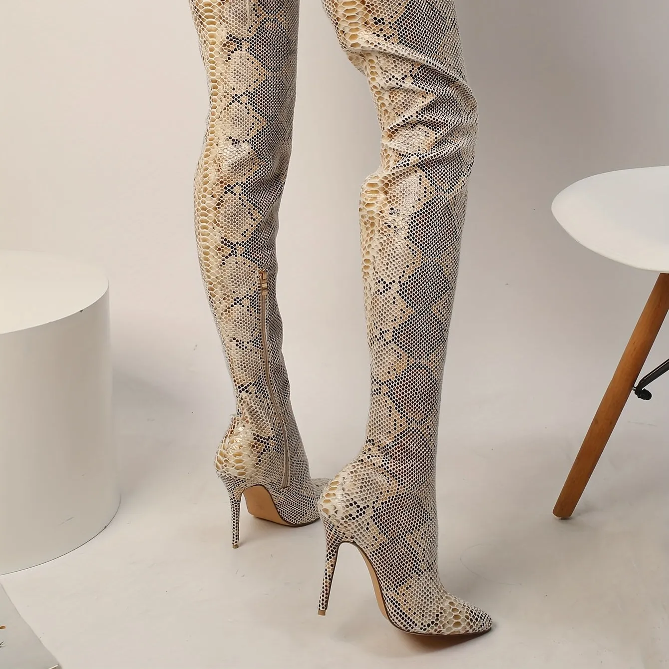 Chic Ultra-High Cone Heel Boots: Sleek Pointed Toe, Bold Animal Print - Versatile Slip-On Stilettos for Every Season