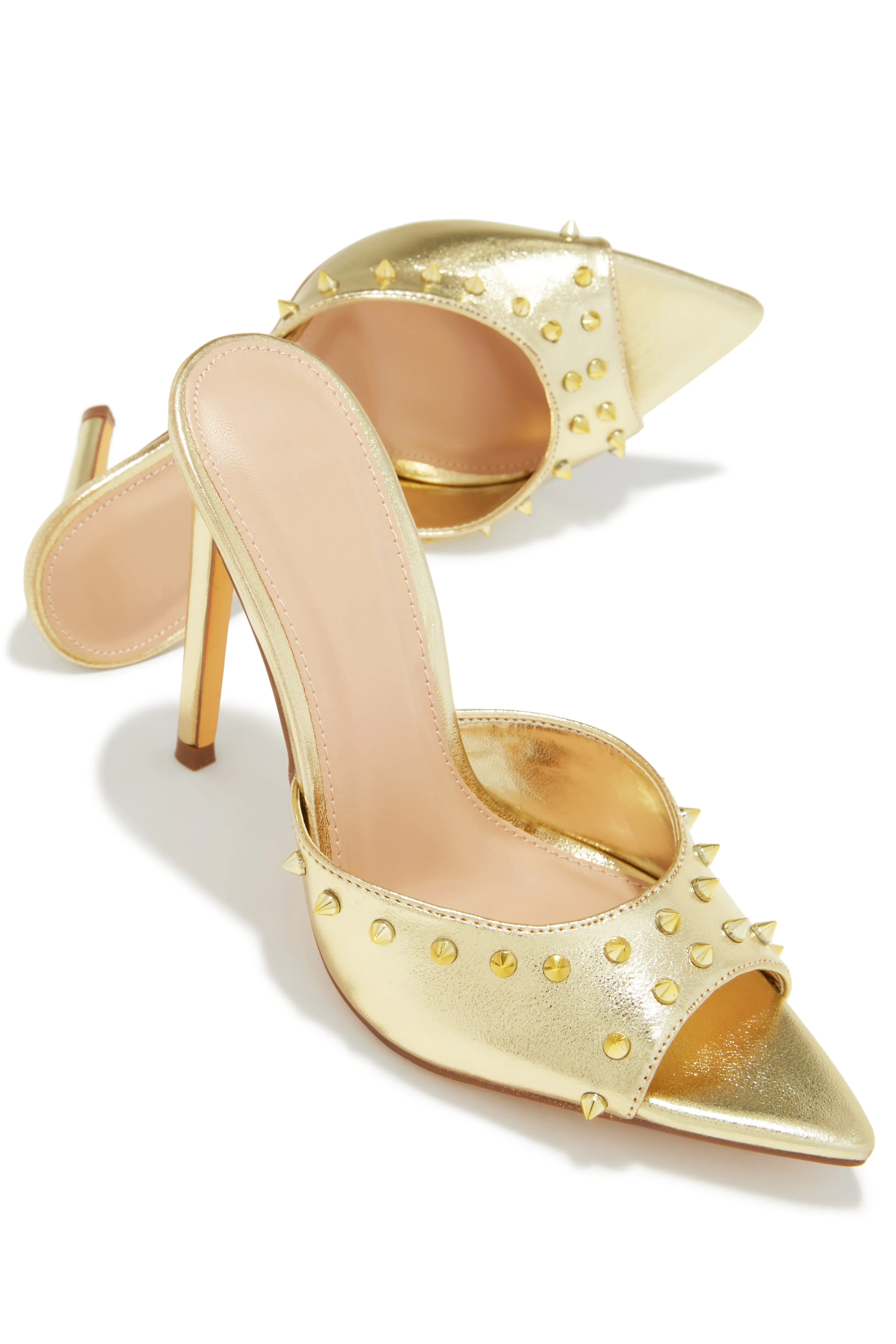 Collette Studded High Heel Mules - Gold