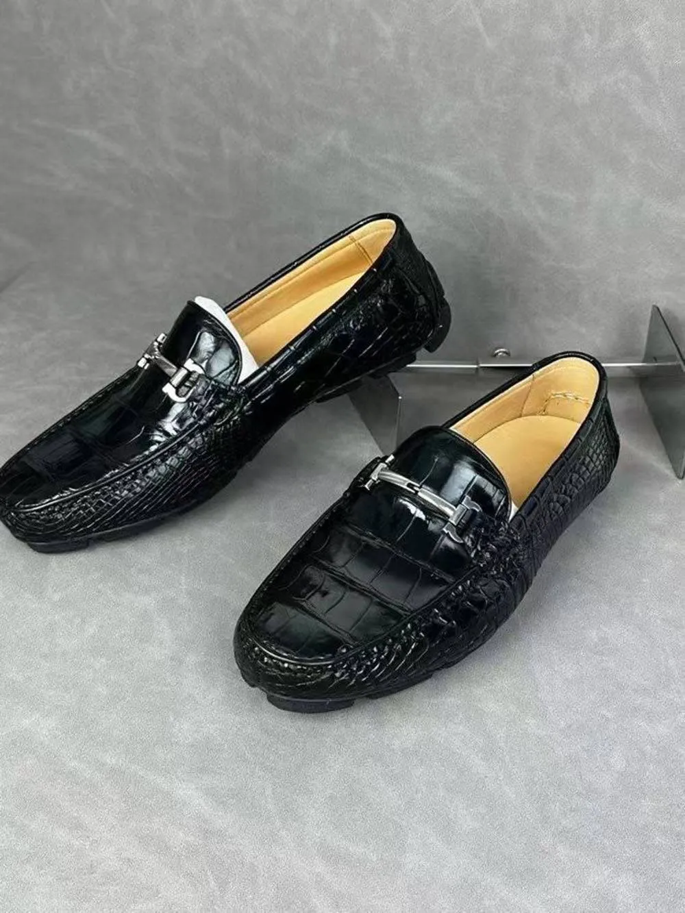 Crocodile Leather Shoes ,Crocodile Leather Men's Penny Loafer Dress Shoe Black  S2120