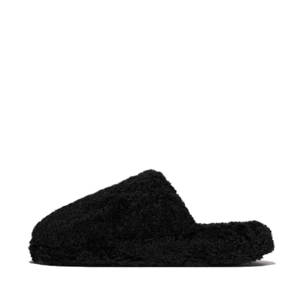 FitFlop Iqushion D-Luxe Teddy Slipper Mules - All Black