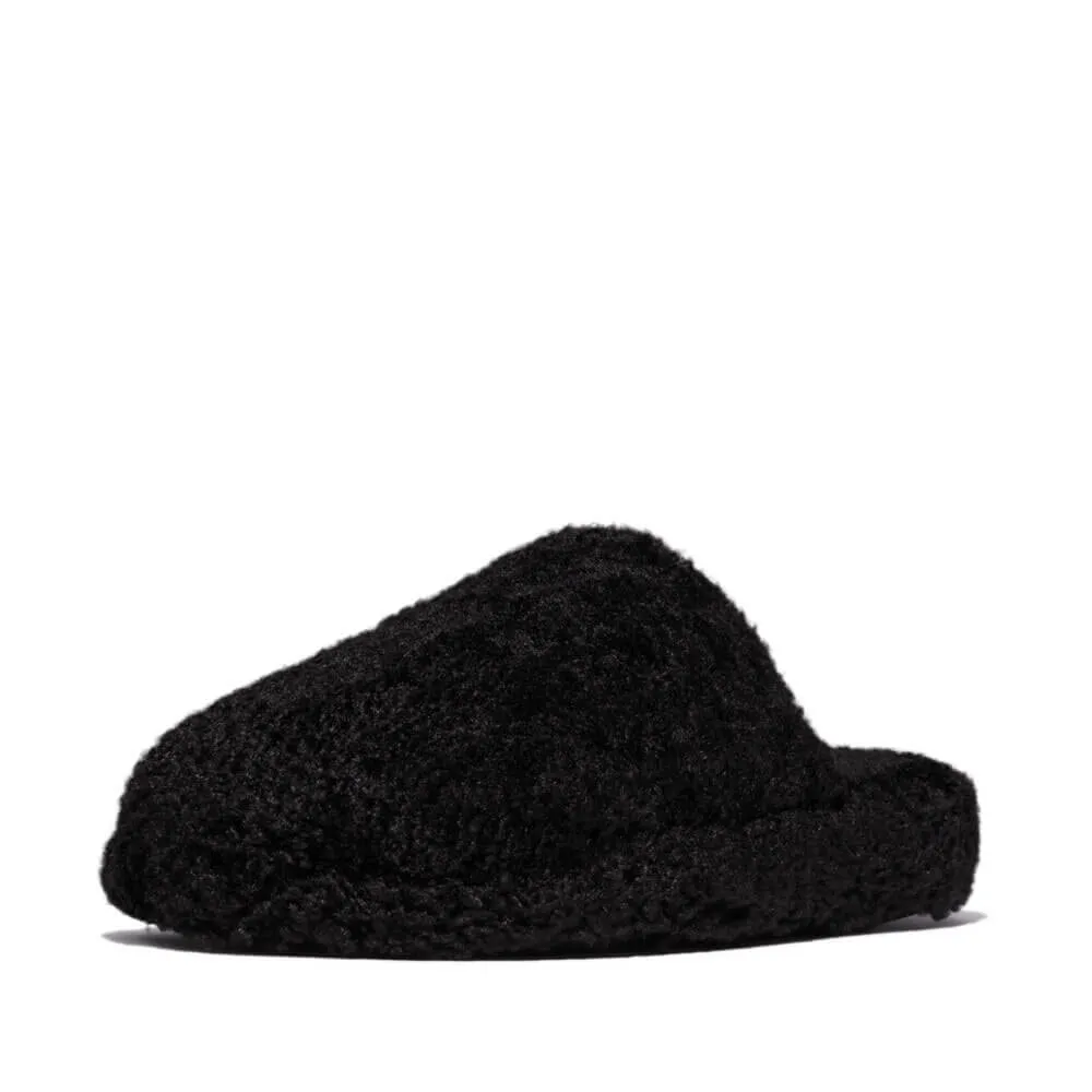 FitFlop Iqushion D-Luxe Teddy Slipper Mules - All Black