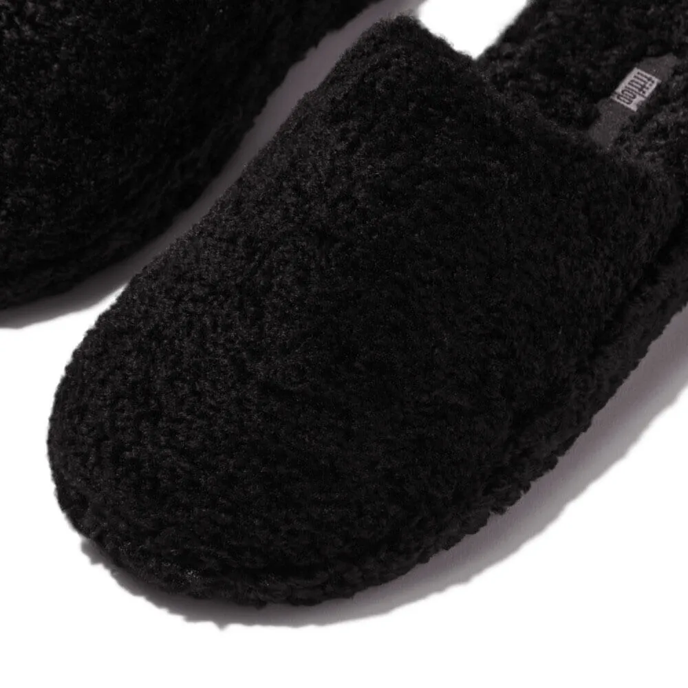 FitFlop Iqushion D-Luxe Teddy Slipper Mules - All Black