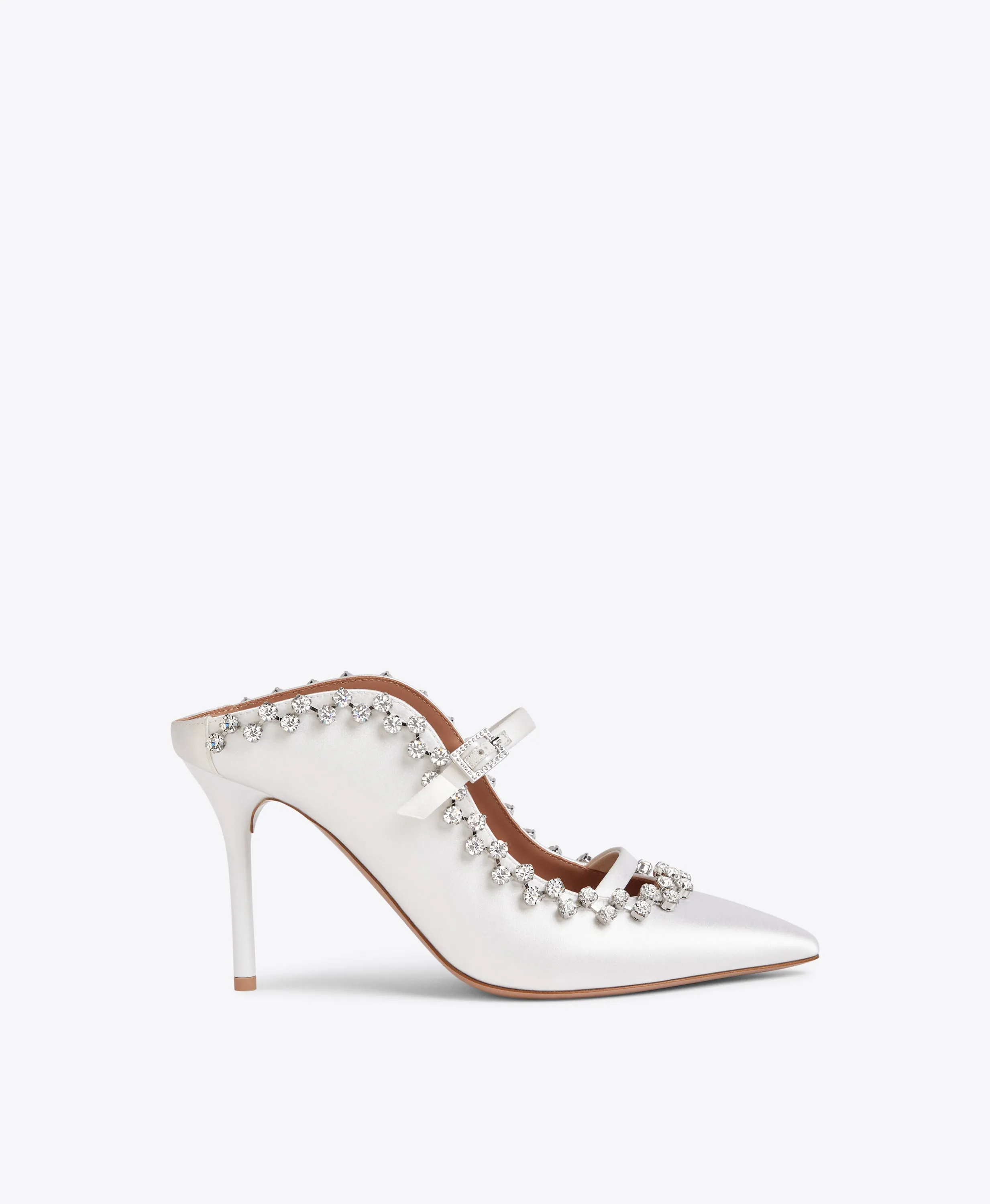 Gala 85 White Satin Mules