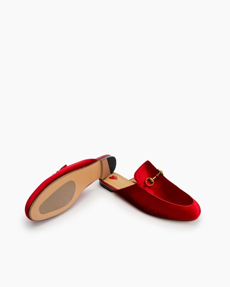 Heart Velvet Red Heart Slide Slip On Flat Mules