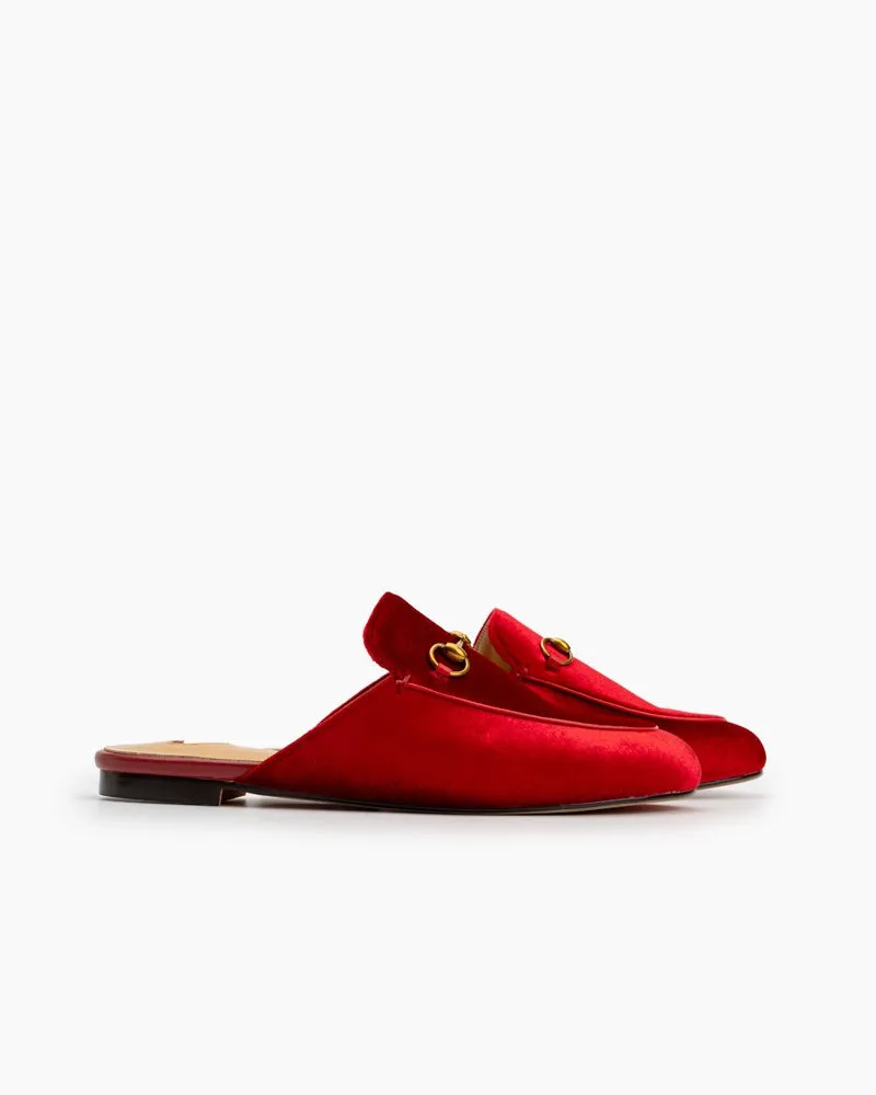 Heart Velvet Red Heart Slide Slip On Flat Mules