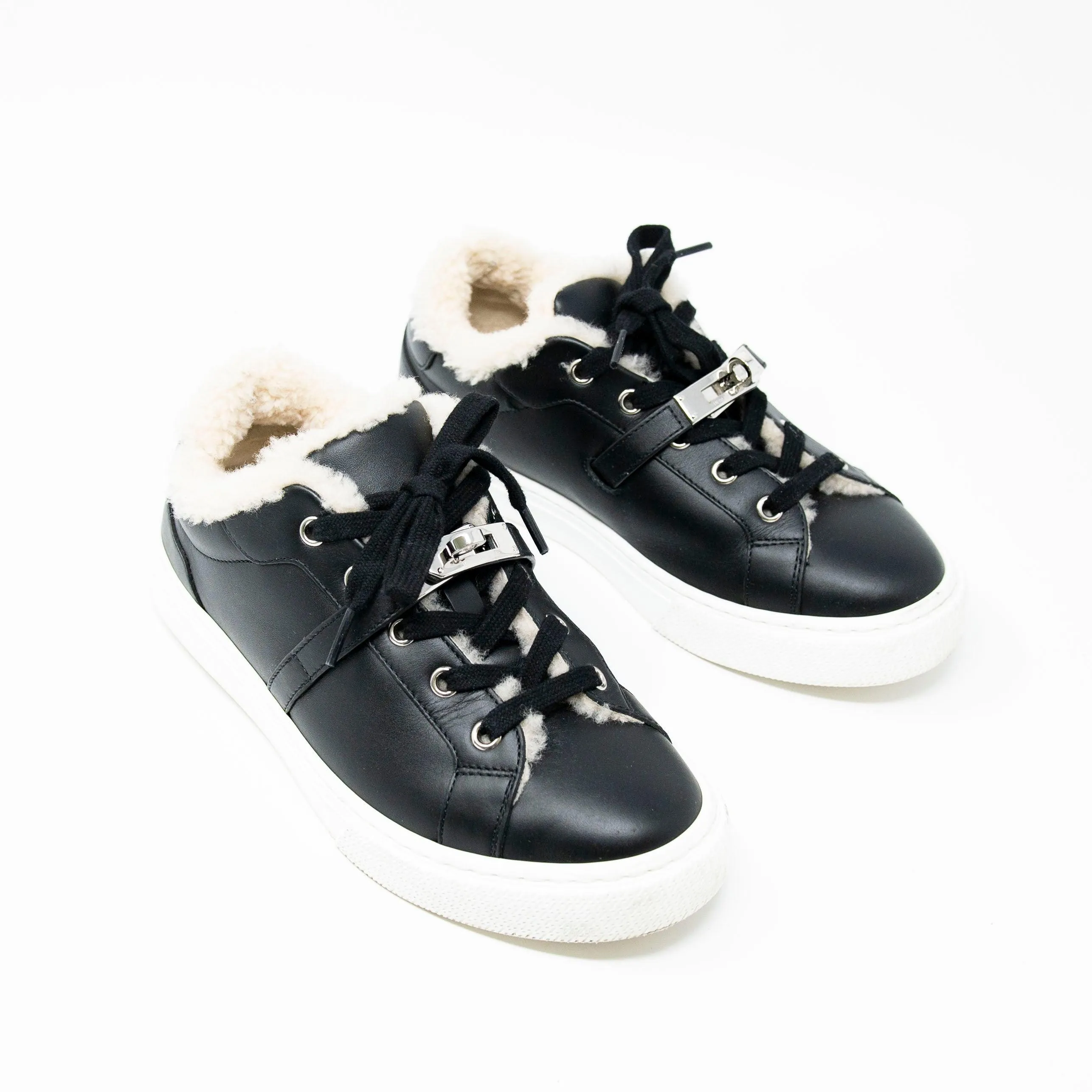 Hermes Noir Shearling Day Sneakers 36.5