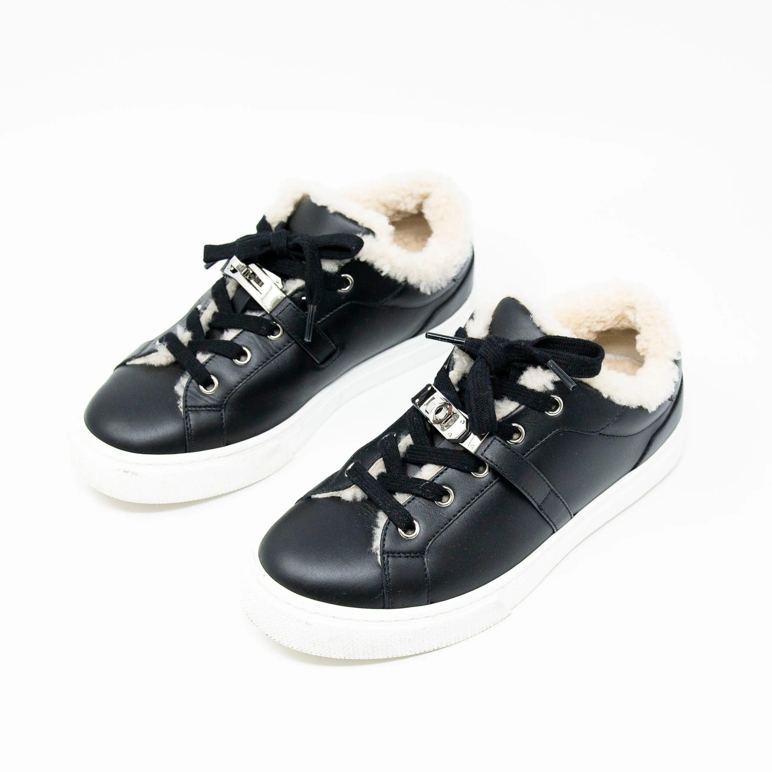 Hermes Noir Shearling Day Sneakers 36.5