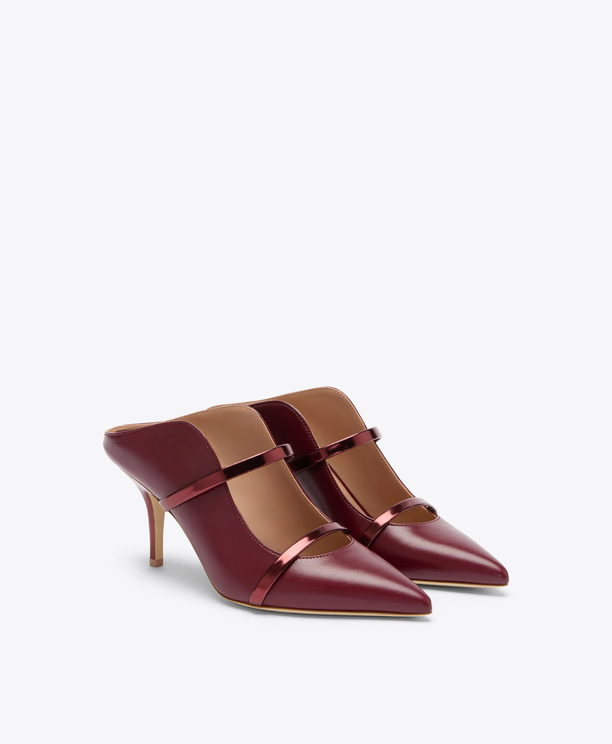 Maureen 70 Red Leather Mules with Mirror Straps