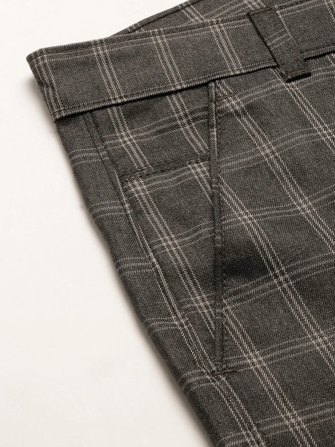 Men's Cotton Blend Charcoal Grey & Grey Checked Formal Trousers - Sojanya