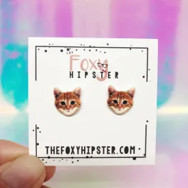 Orange Cat Kitten Stud Earrings