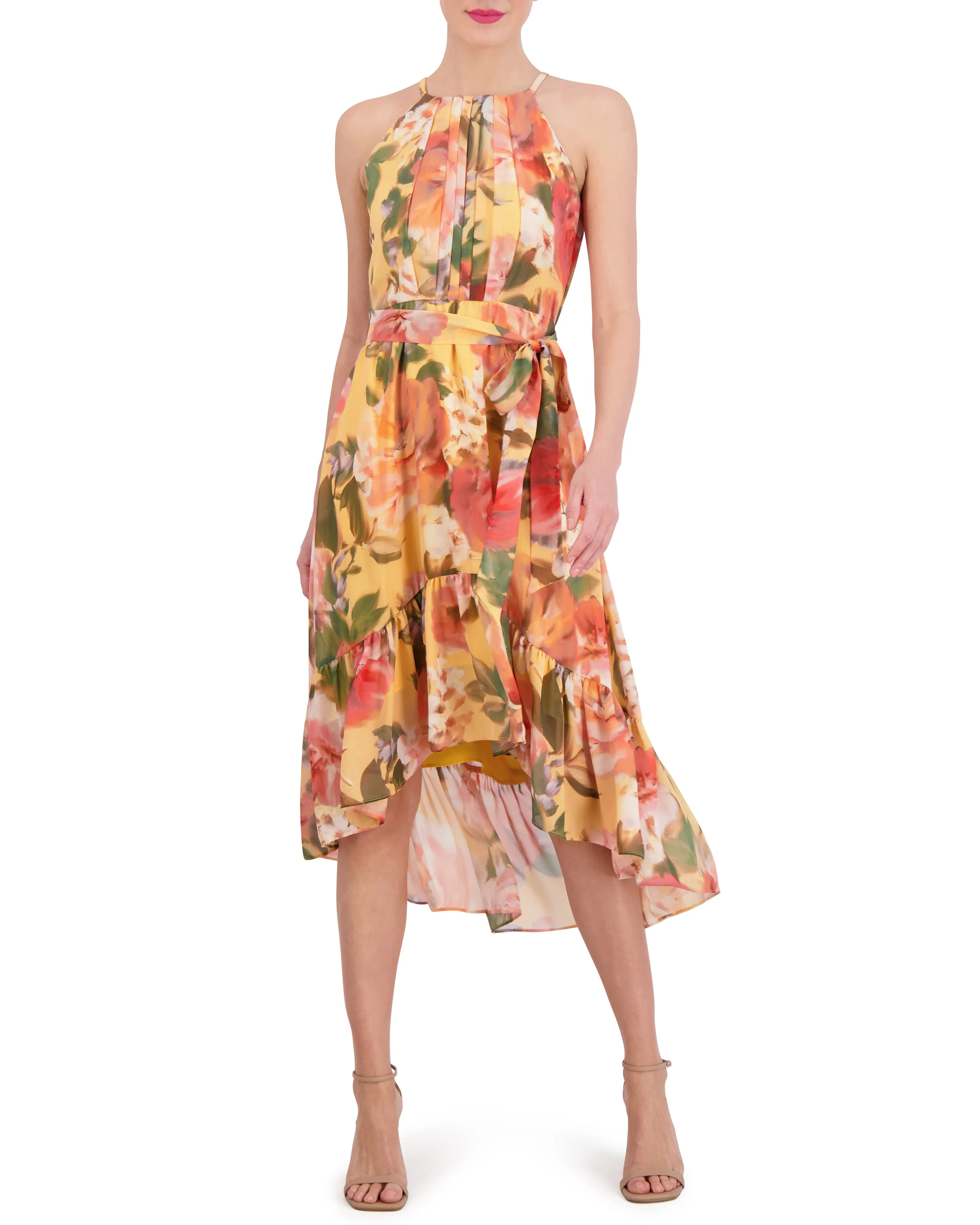 Petite Floral-Print High-Low Midi Dress