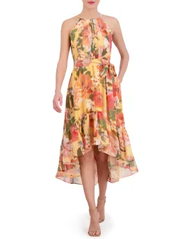 Petite Floral-Print High-Low Midi Dress