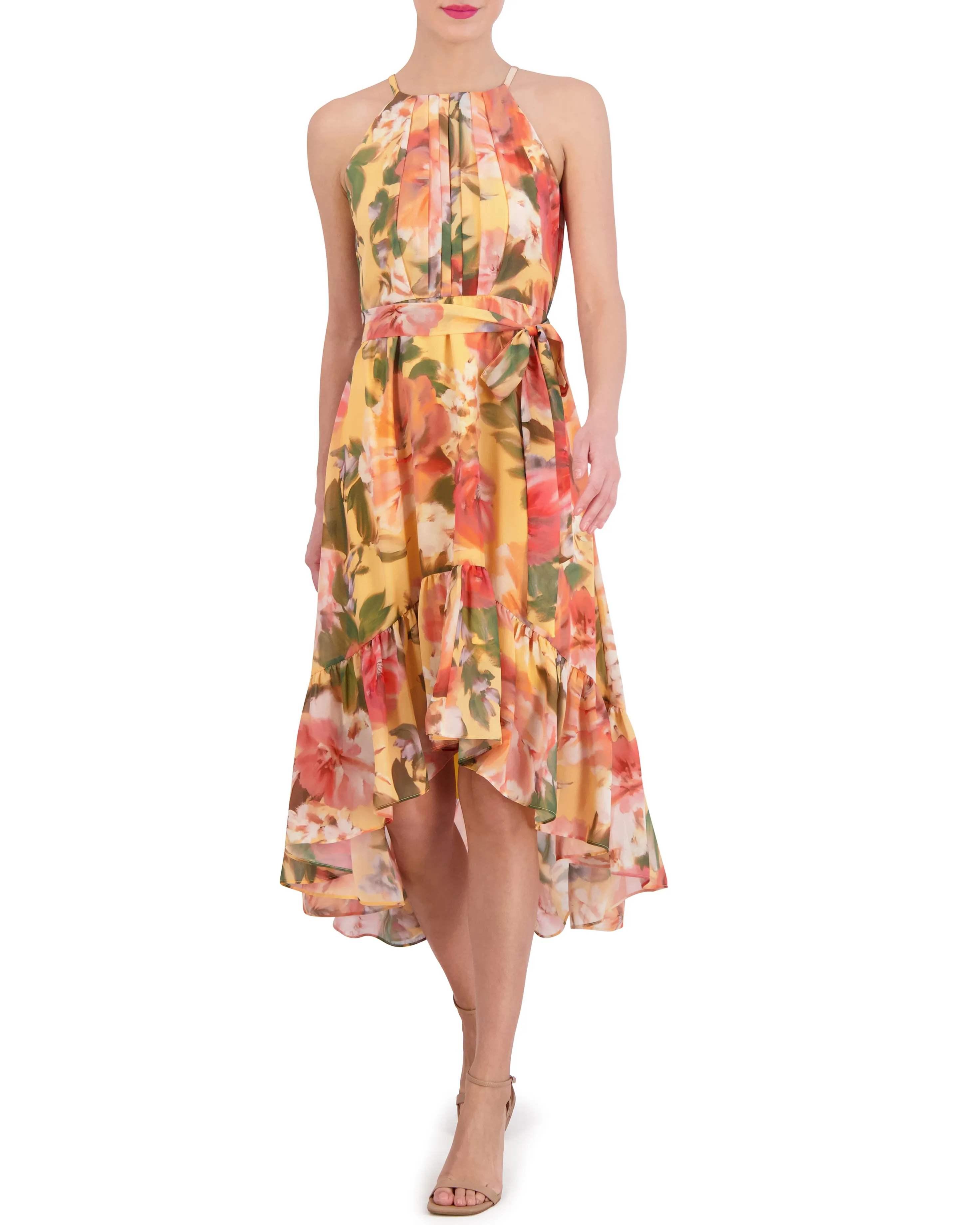 Petite Floral-Print High-Low Midi Dress