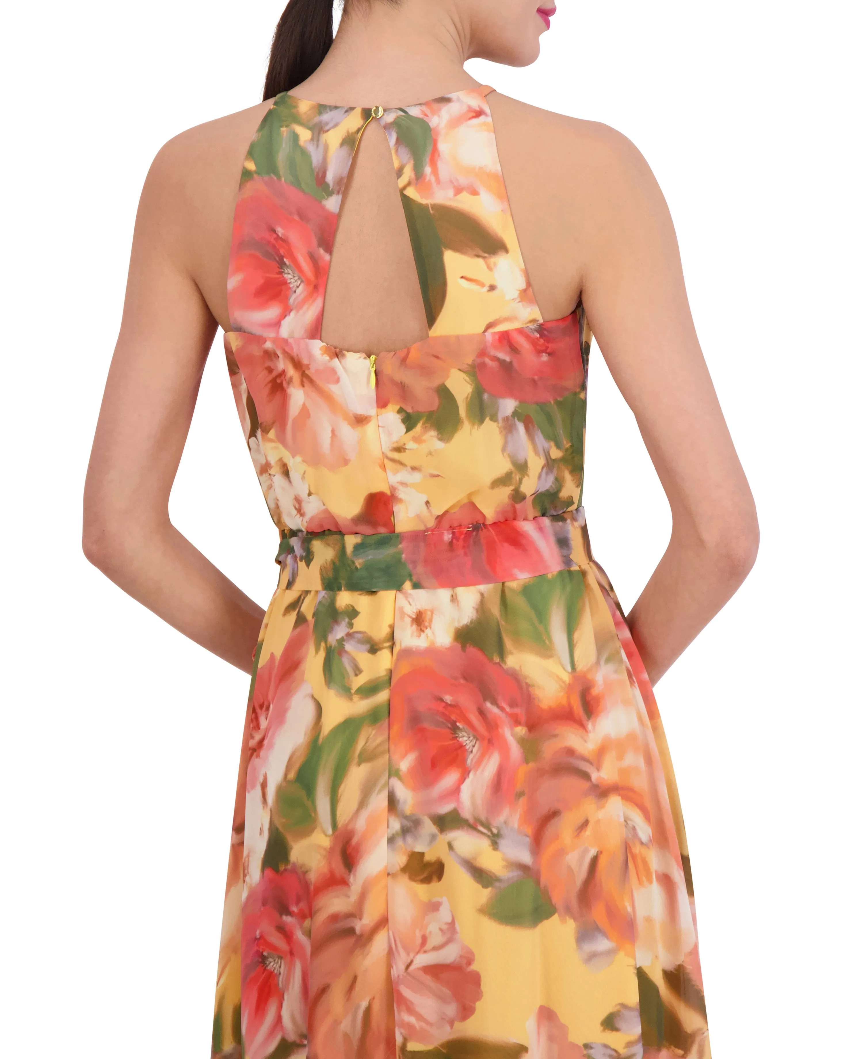 Petite Floral-Print High-Low Midi Dress