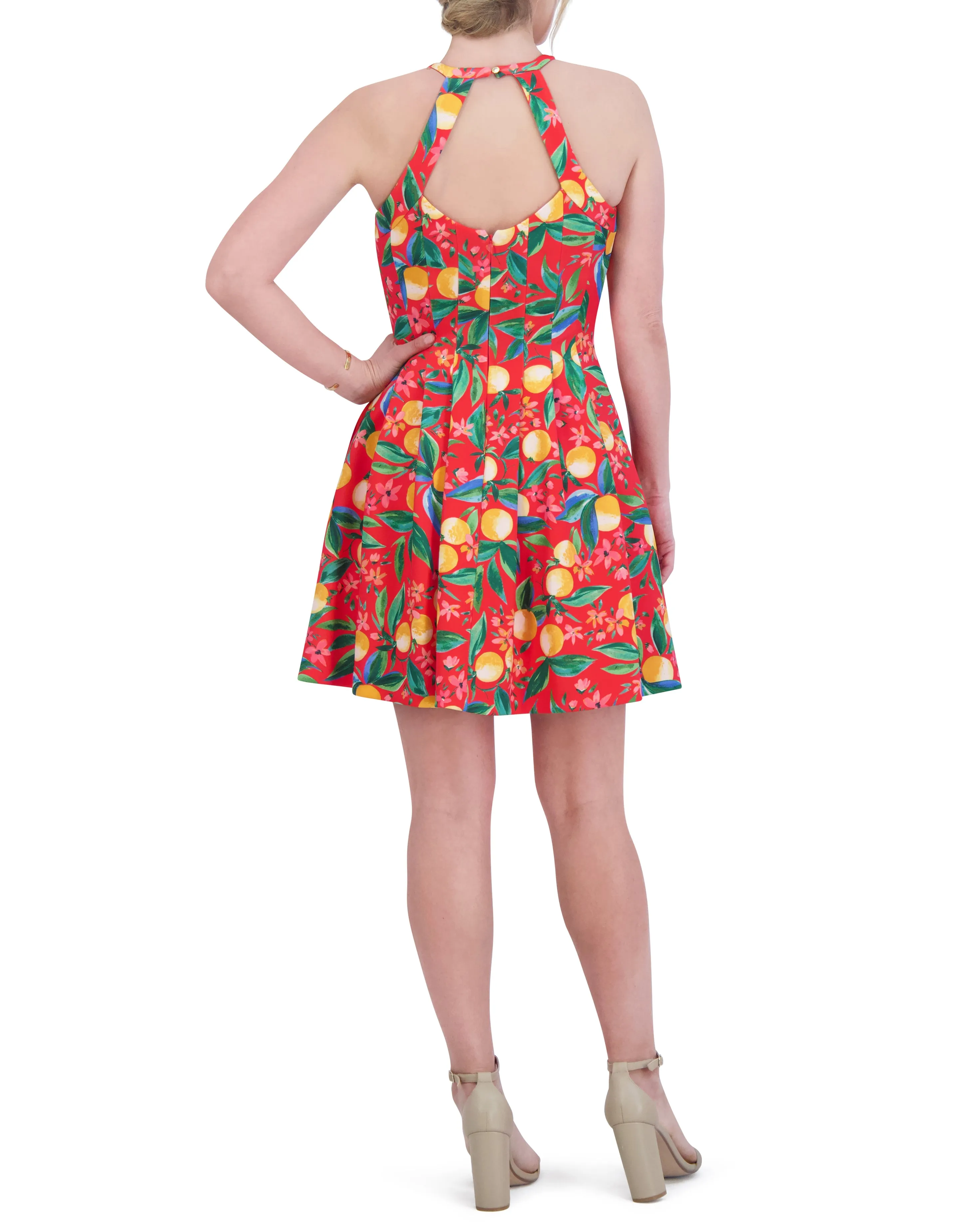 Petite Printed Cutout Halter Dress