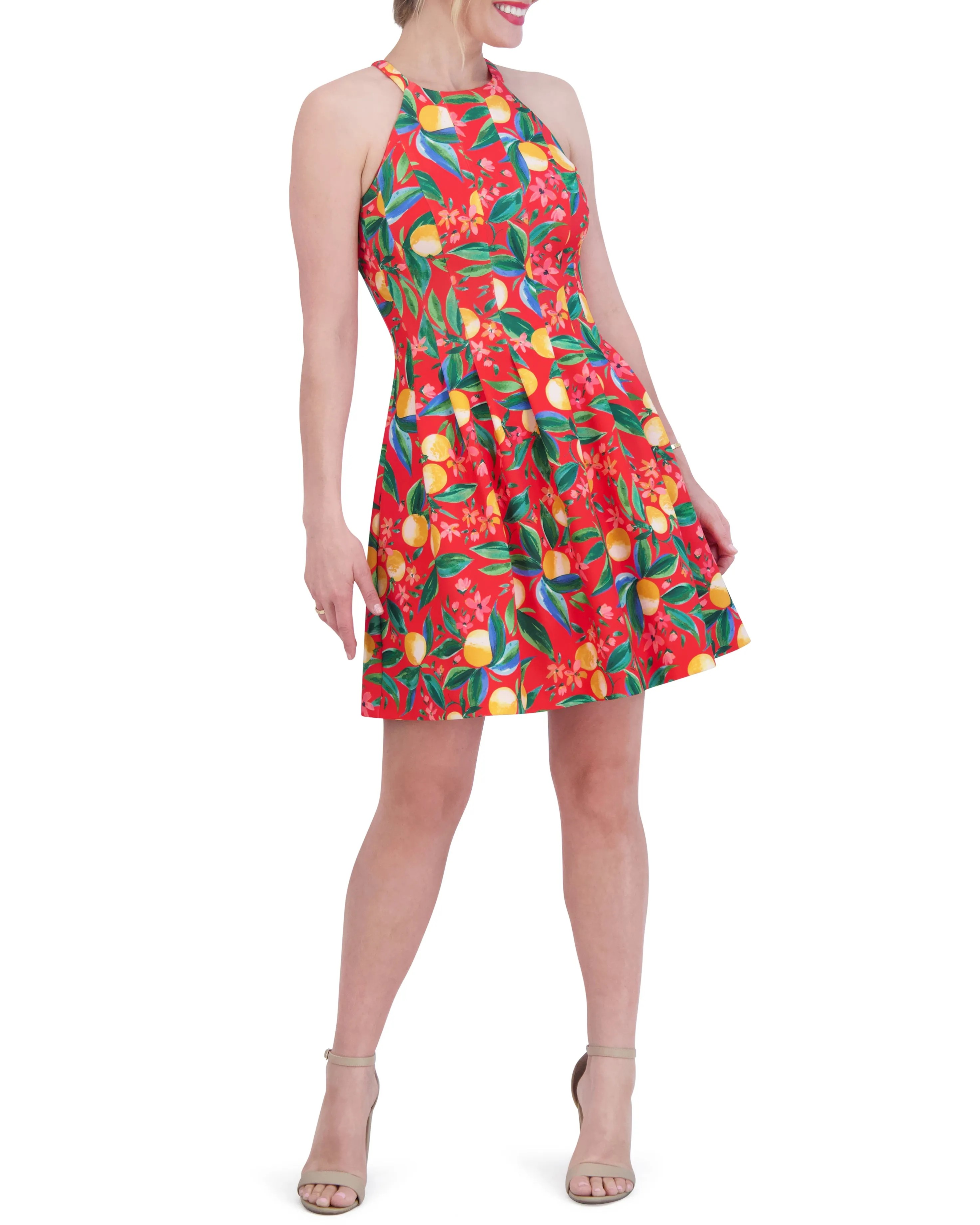 Petite Printed Cutout Halter Dress