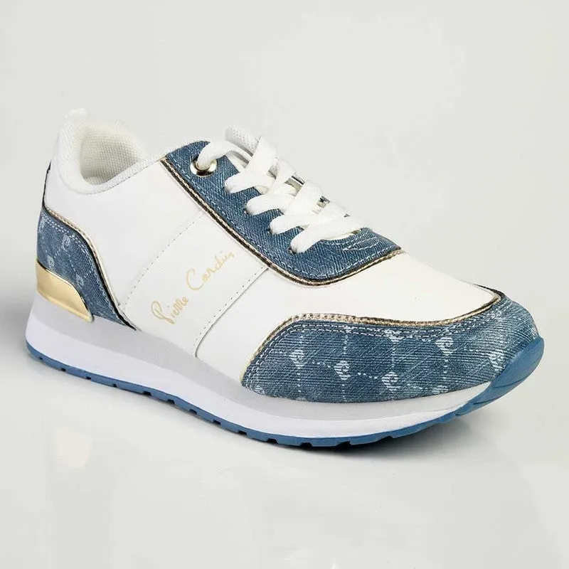 Pierre Cardin Cassis 4 Lace Up Sneaker- White/Denim