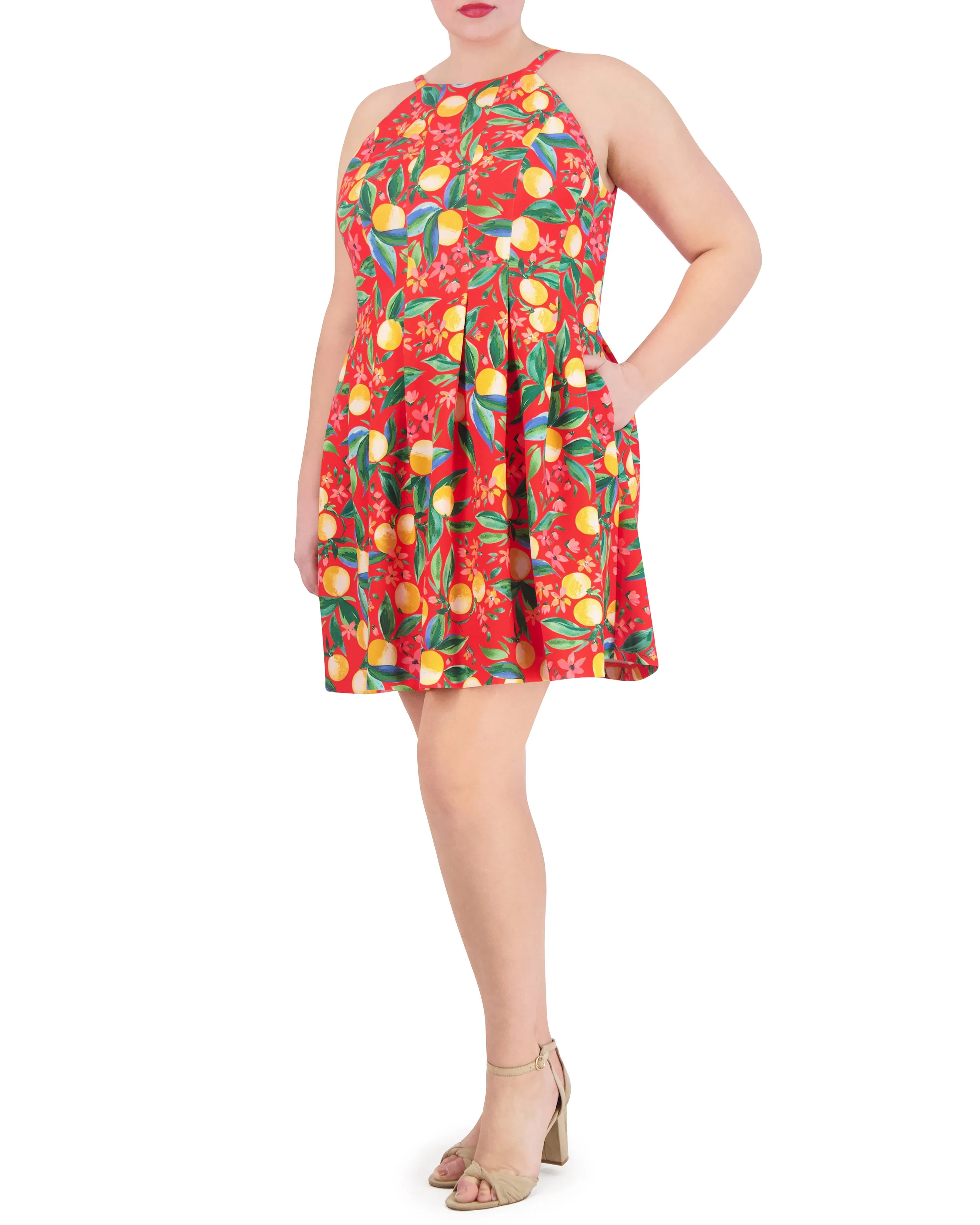 Plus-Size Printed Cutout Halter Dress