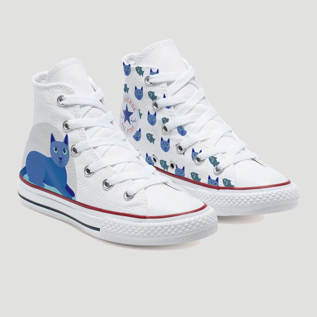 Russian Blue Kids Custom Converse Shoes