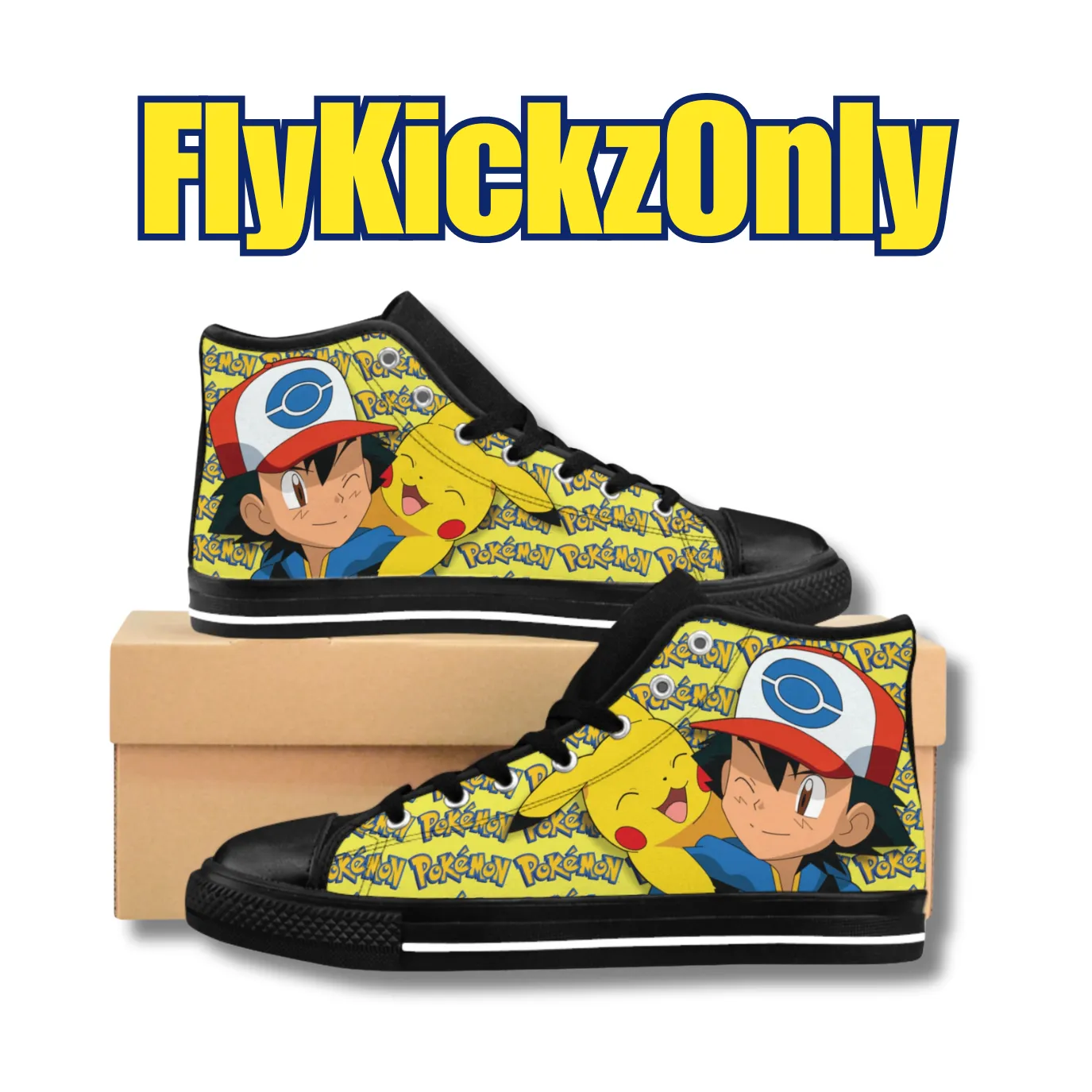 Vintage-Sealed "ASH & PIKACHU" 3D Pokemon Apparel Sneakers Custom| Brand New Men's Fashion By FlyKickzOnly