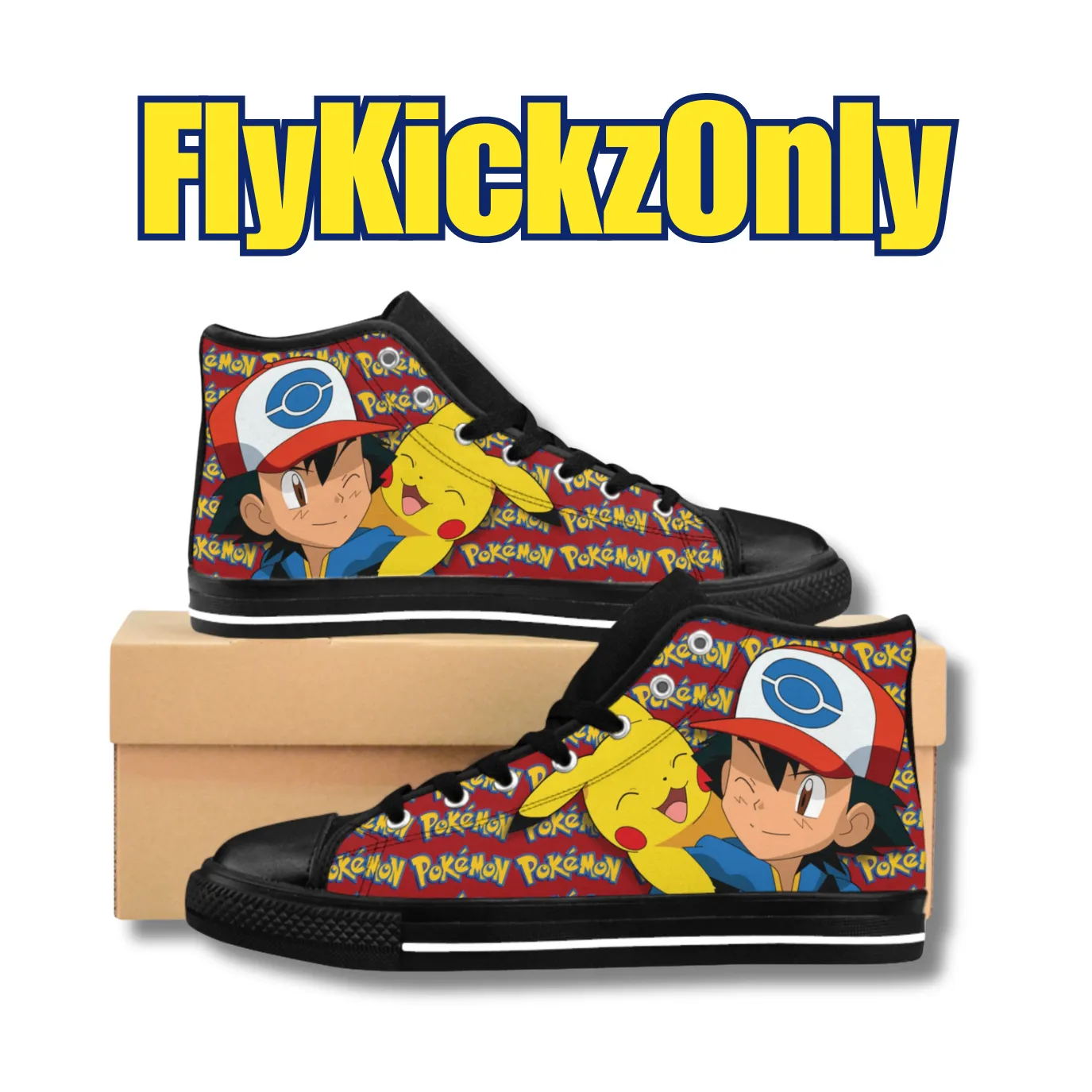 Vintage-Sealed "ASH & PIKACHU" 3D Pokemon Apparel Sneakers Custom| Brand New Men's Fashion By FlyKickzOnly